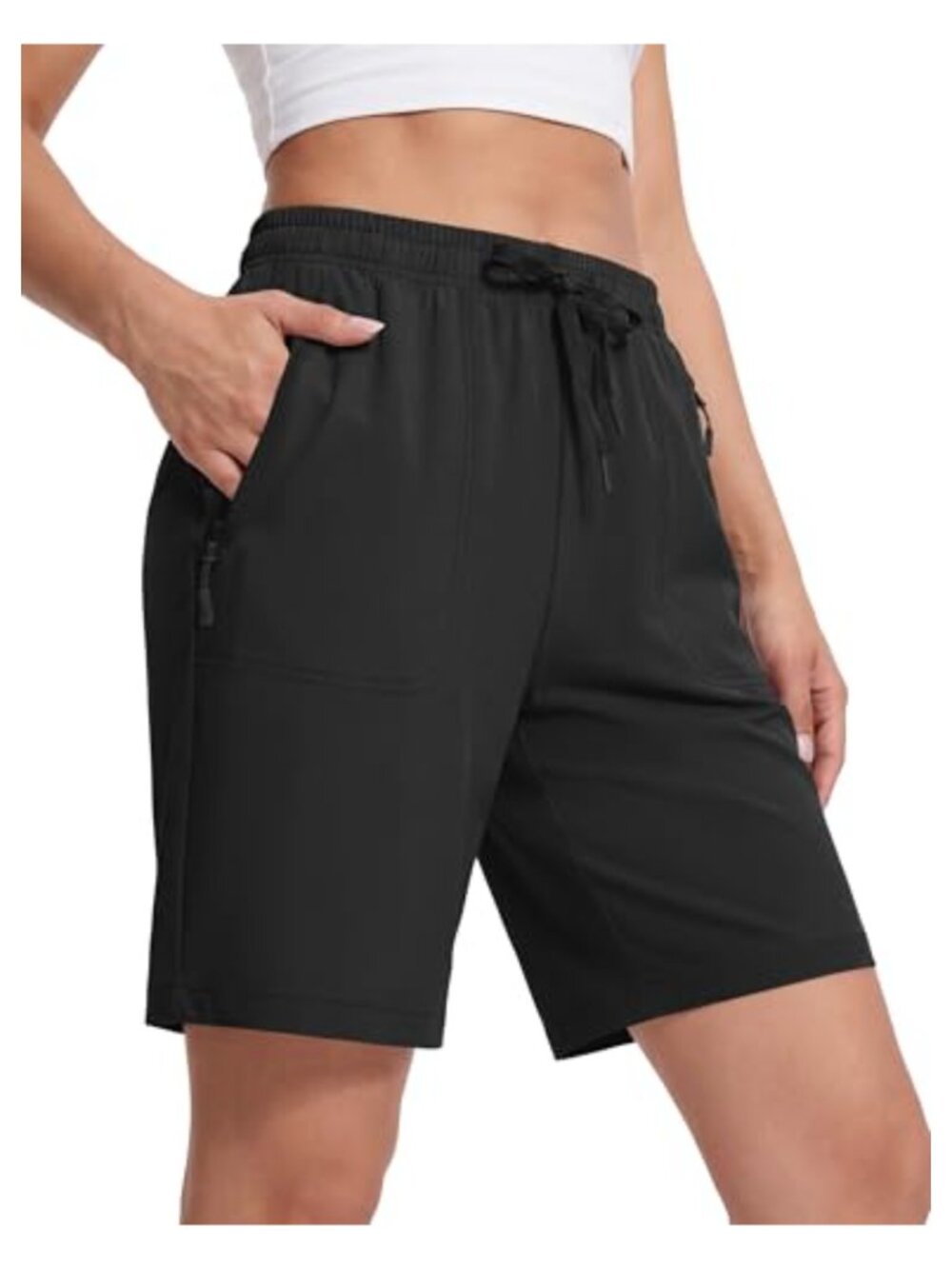 Women's Athletic Shorts Quick Dry 8" Hiking Golf Drawstring Zipper Pockets